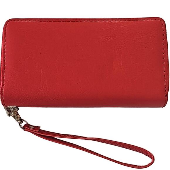 Unbranded Red Wallet w/Strap Two Compartments Credit Card Slots 7.5" x 4" x 2" - Picture 2 of 8